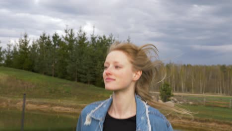 close up shot of young happy woman running straight