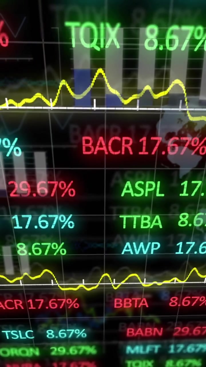 Animazione di statistiche ed elaborazione dati su sfondo scuro
