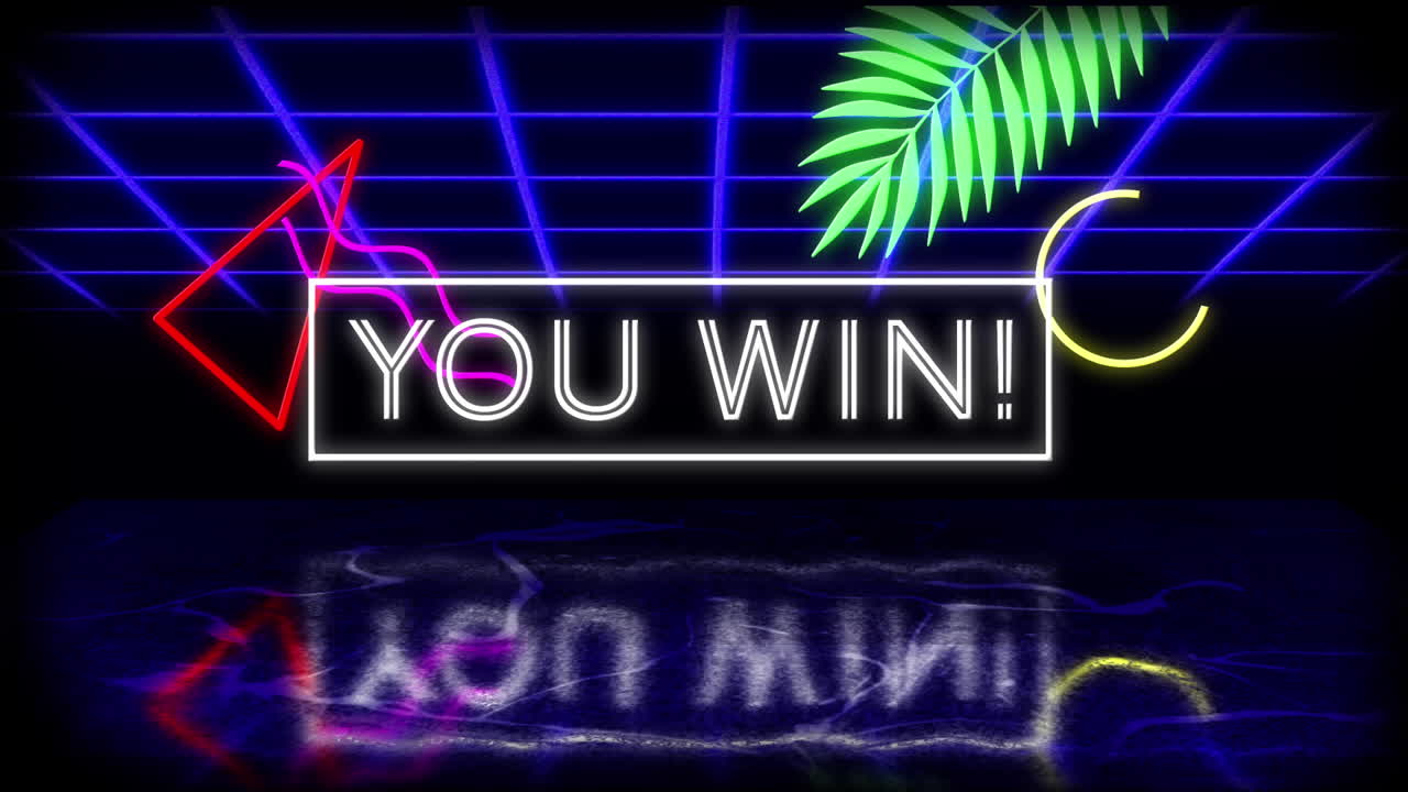 Animation vintage video game screen with flickering words you win written