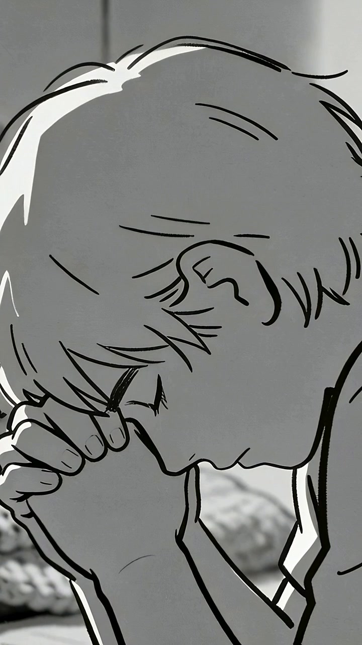 Vertical video: Starting frames of teen bowing head in bedroom, clasped hands and shirt thinking