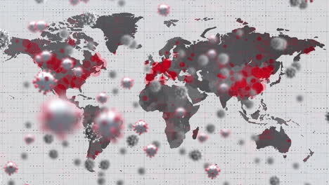 animation of virus cells over world map getting red