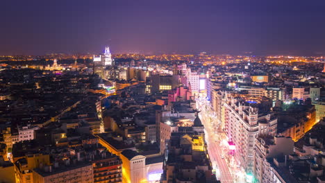 timelapse of gran via de madrid at night from the top of hotel riu plaza espana