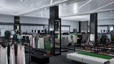 interior of brand new fashion clothes store