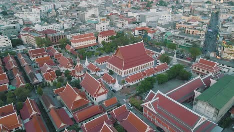 drone footage of wat chana songkhram buddhist temple in bangkok thailand