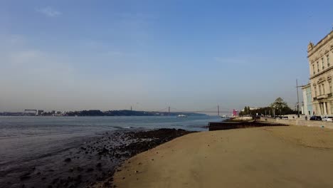 Distant-View-Of-Ponte-25-de-Abril-Spanning-Tagus-River-In-Lisbon,-Portugal