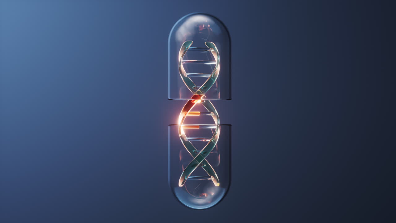 cápsula médica con adn en el interior, renderización en 3d.