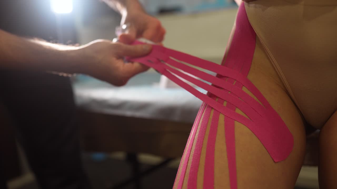 aplicación de cinta de kinesiología a la rodilla