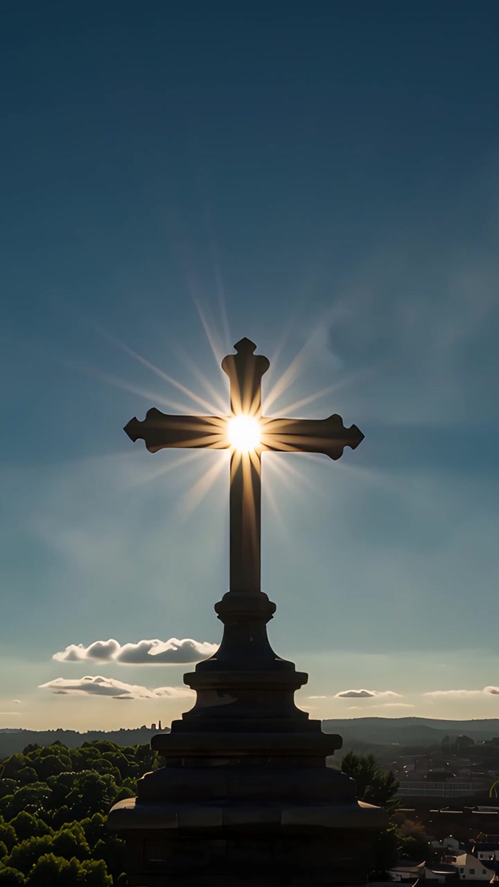 Sfondo per Adorazione 4K: Croce Cristiana e Luce Celeste
