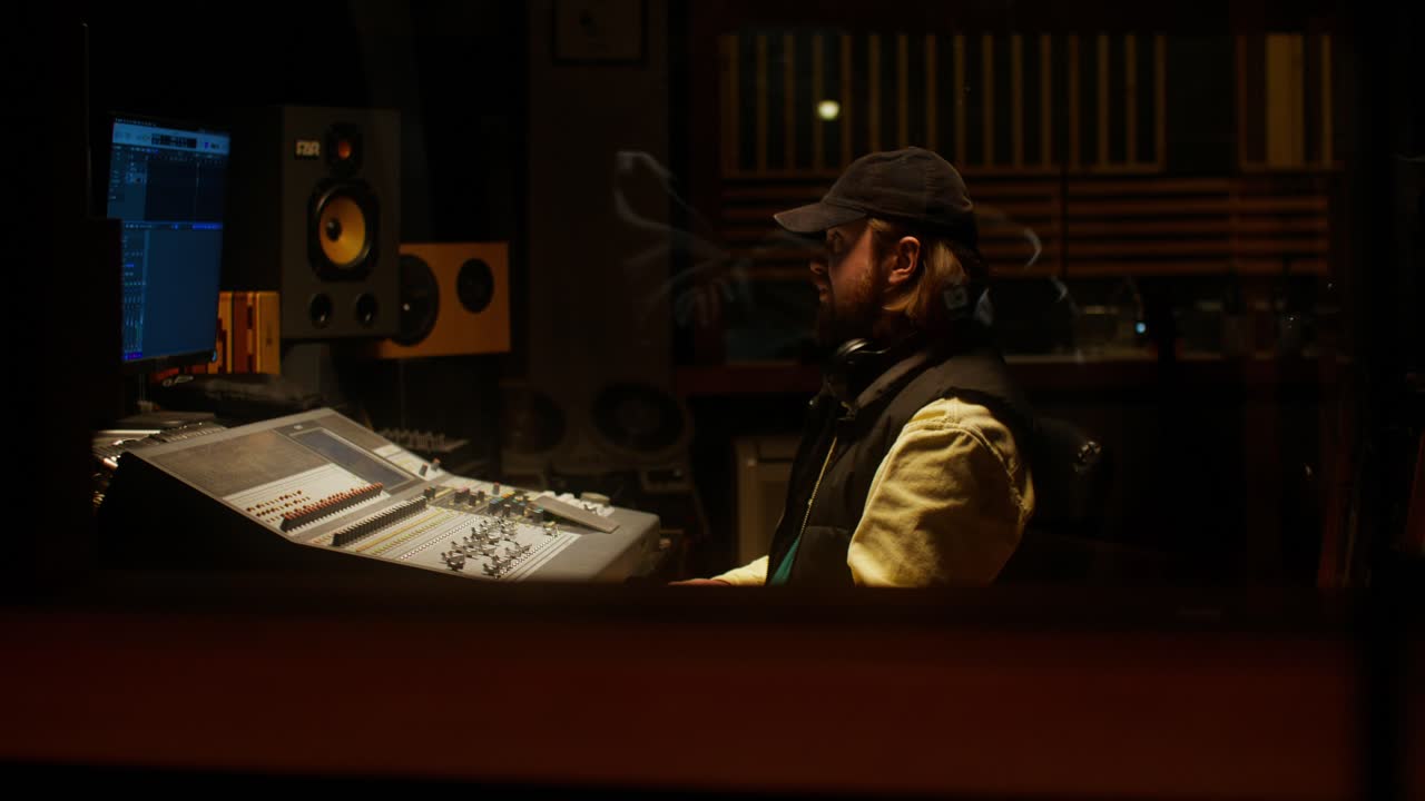 productor de música en el estudio de grabación