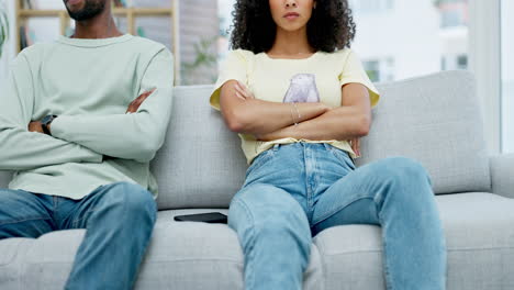 fight, divorce and couple on a sofa for fight