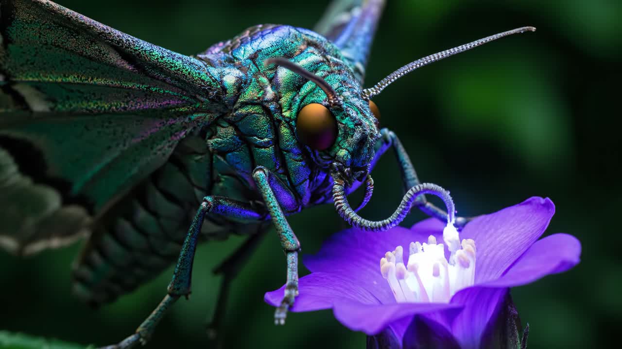 Iridescent Butterfly on Purple Flower
