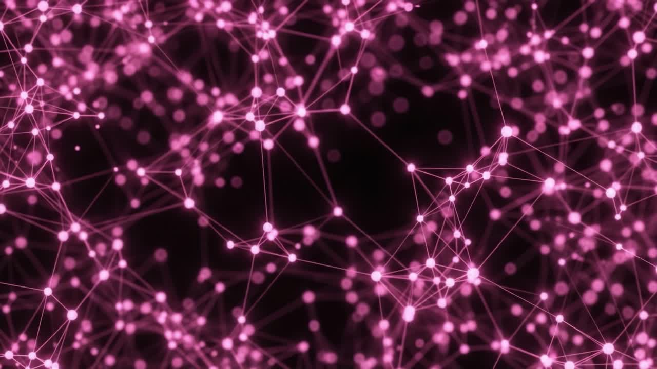 A Captivating Visualization of Interconnected Networks: Delving into the Beautiful Chaos of Pink Nodes and Lines Against a Dark Background