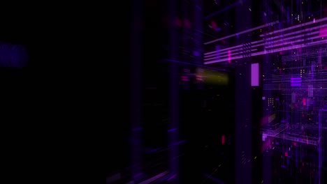 datos virtuales en la pantalla digital, tecnología futura y concepto de programación. unidad de procesamiento central futurista voladora. circuitos electrónicos dentro de una computadora. bucle sin costuras, renderización 3d