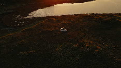sunset campervan by the scottish coast