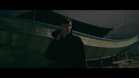 people at a nighttime waterfront