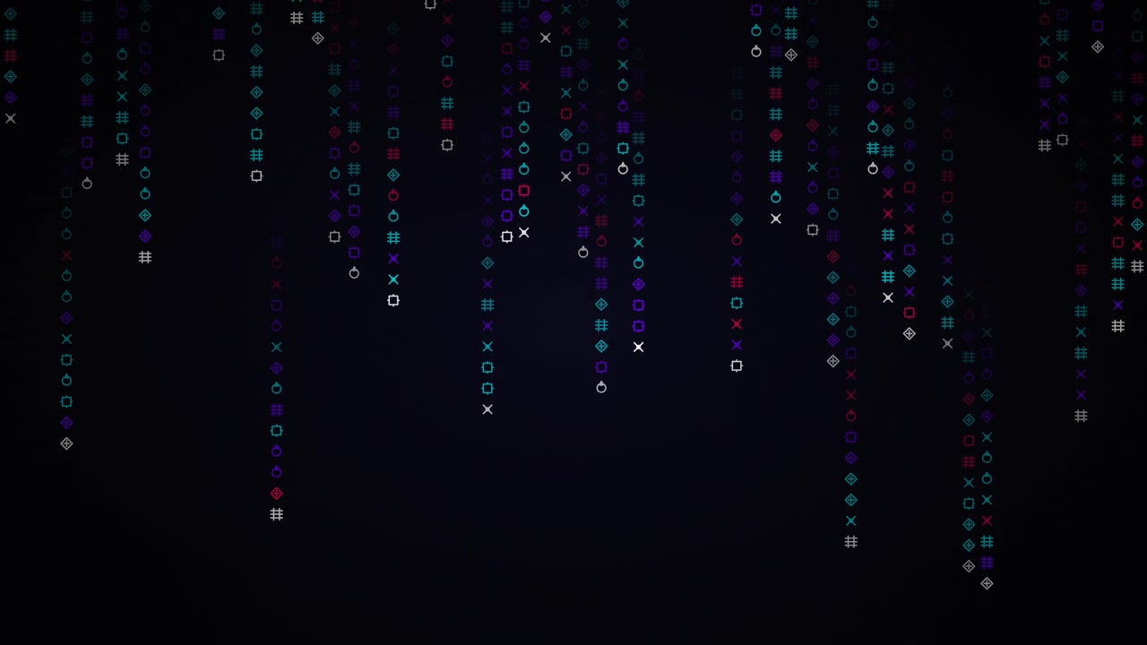 Abstract Digital Rain of Geometric Symbols on Dark Background
