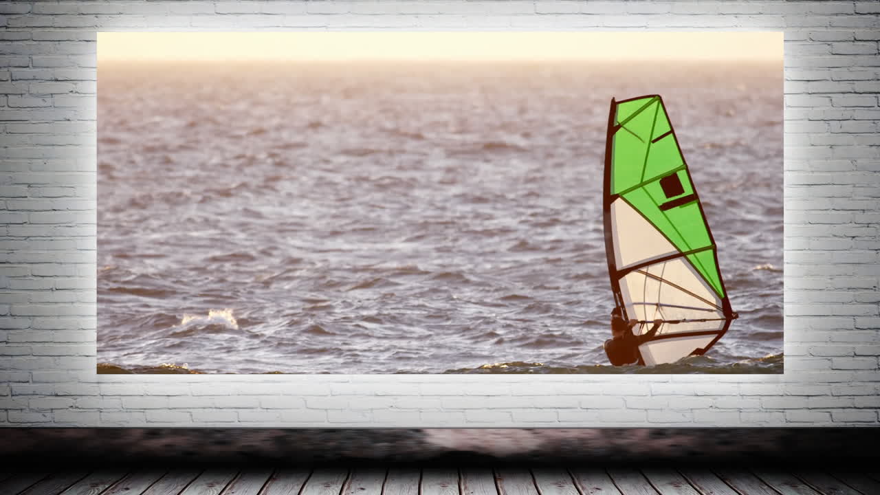 캔버스에 대항하여 윈드 서핑하는 남자