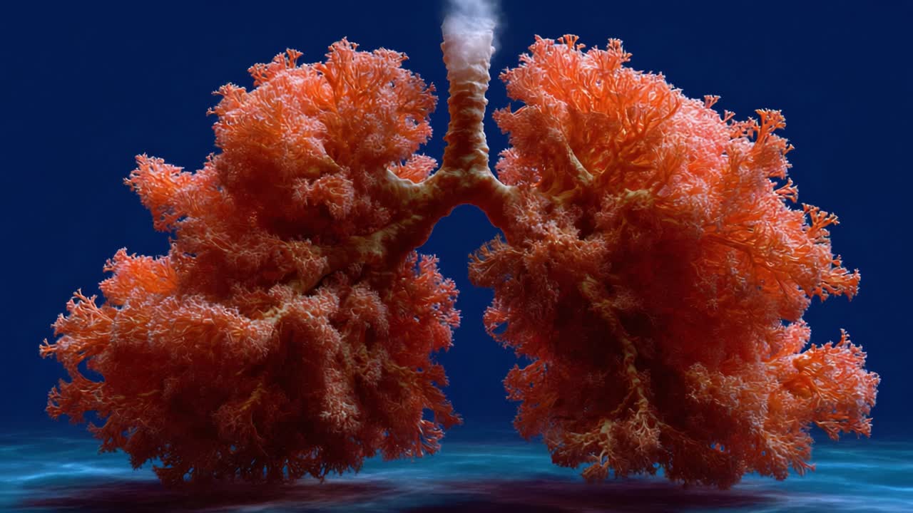 An Artistic Representation of Lungs Designed with Coral Structures, Symbolizing the Vital Connection Between Marine Life and Human Health Through Stunning Visuals