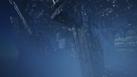 sky city with glowing architecture and advanced design
