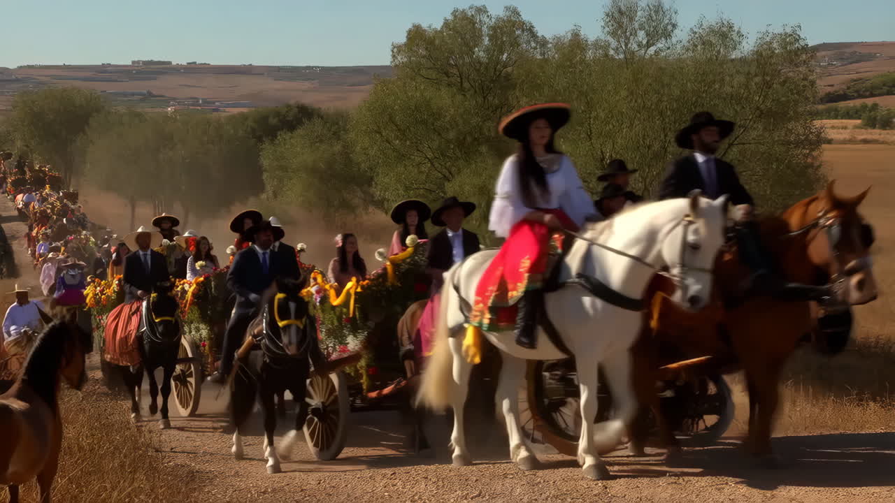 Festive Horse and Carriage Procession
