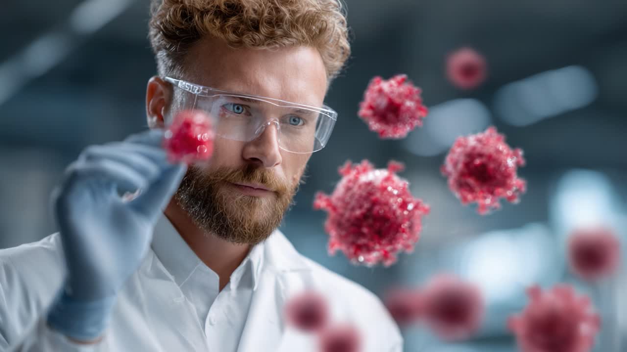 A Research Scientist Analyzing Viruses in a Laboratory Setup, Focusing on Innovations in Microbiology and Pathogen Studies for Advanced Medical Research