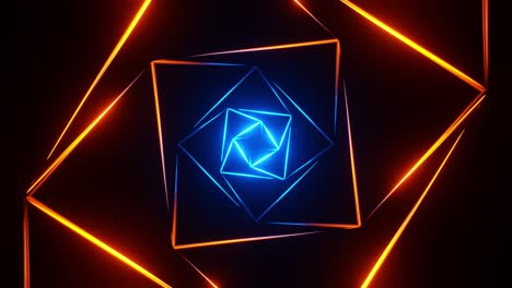 túnel de neón cuadrado azul y naranja. animación en bucle infinito