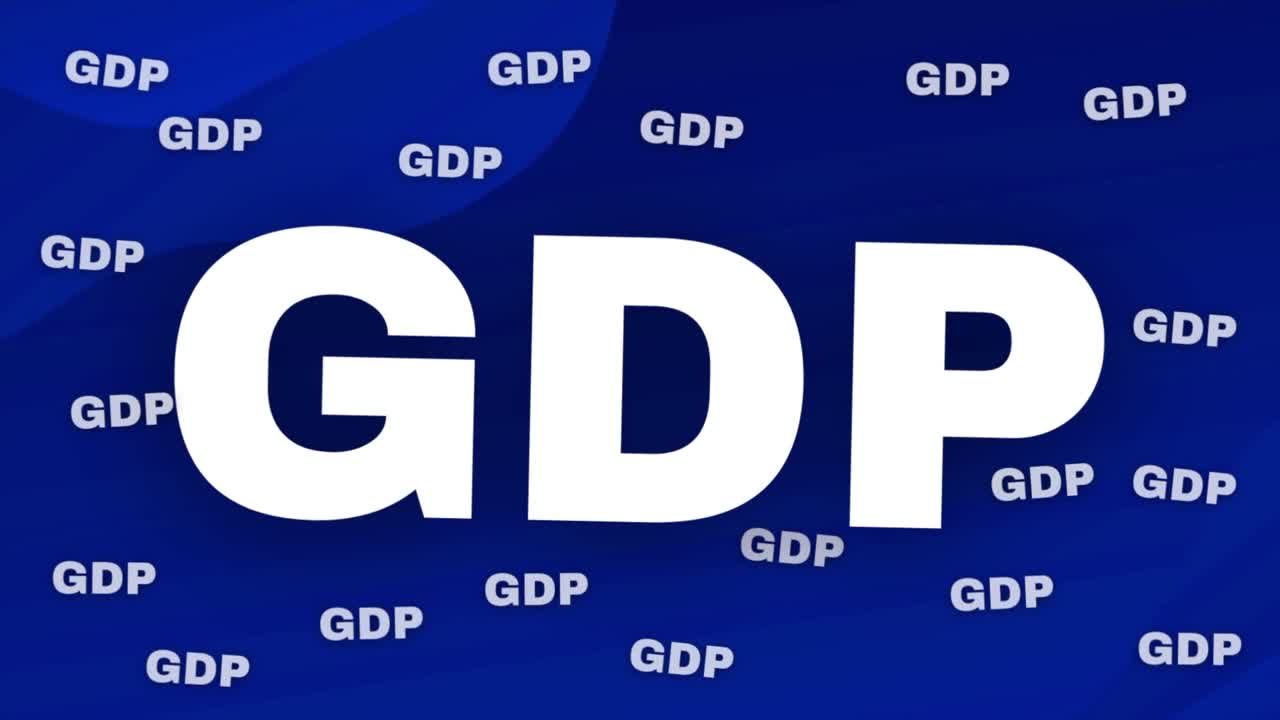 Animated text GDP popping up on screen economic finance business growth concept motion graphics