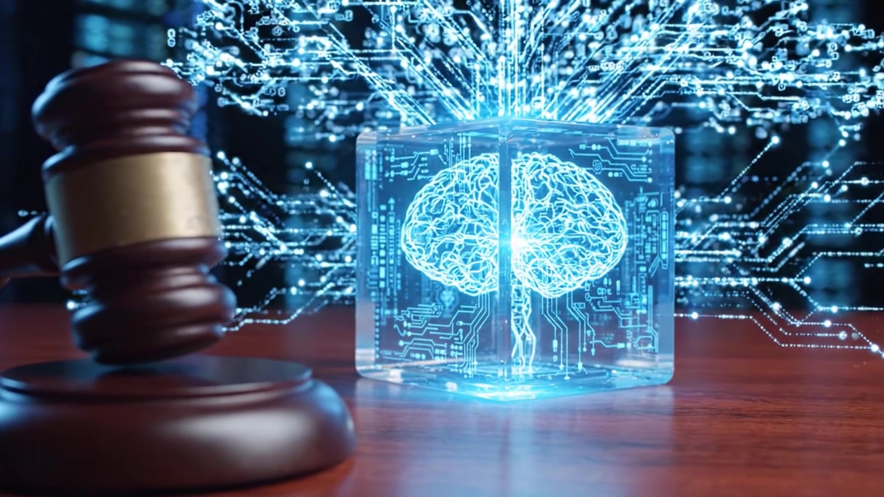 A Thoughtful Journey of Justice: Exploring the Intersection of Law and Technology through a Gavel and a Digital Brain Concept