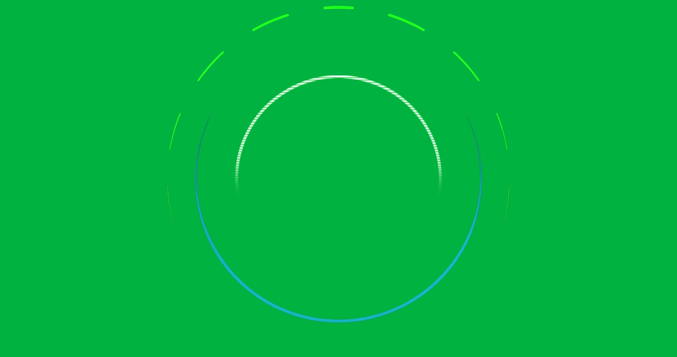 Designers viewing abstract tech gauge on transparent background, featuring neon arcs and lines