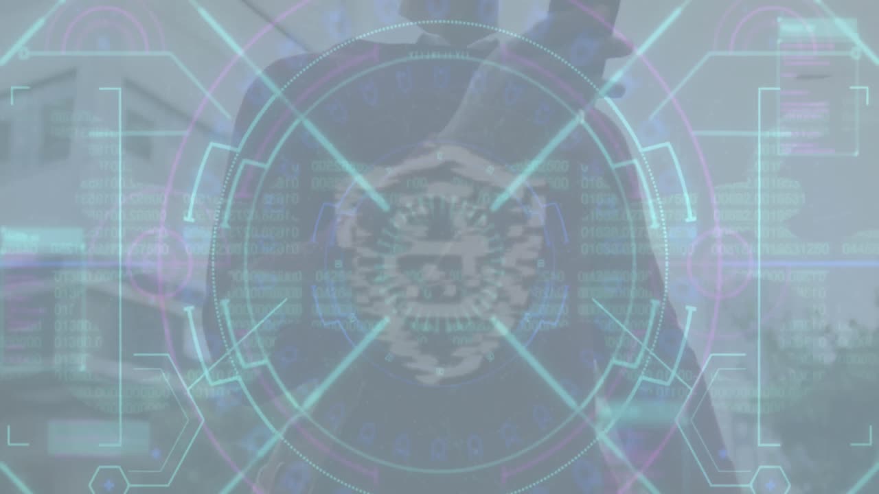 거리에서 스마트 폰을 사용하여 자전거를 타고 있는 남자의 중간 섹션에 대한 보안 잠금의 애니메이션