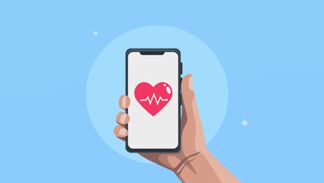 healthcare medical animation with heart cardio in smartphone