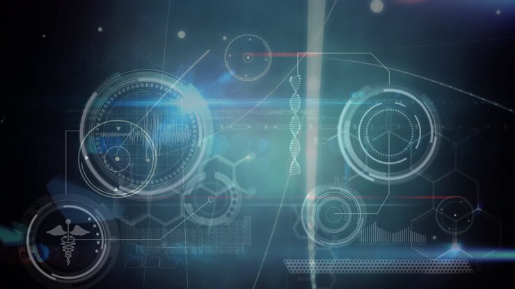 Animation of data processing over blue background