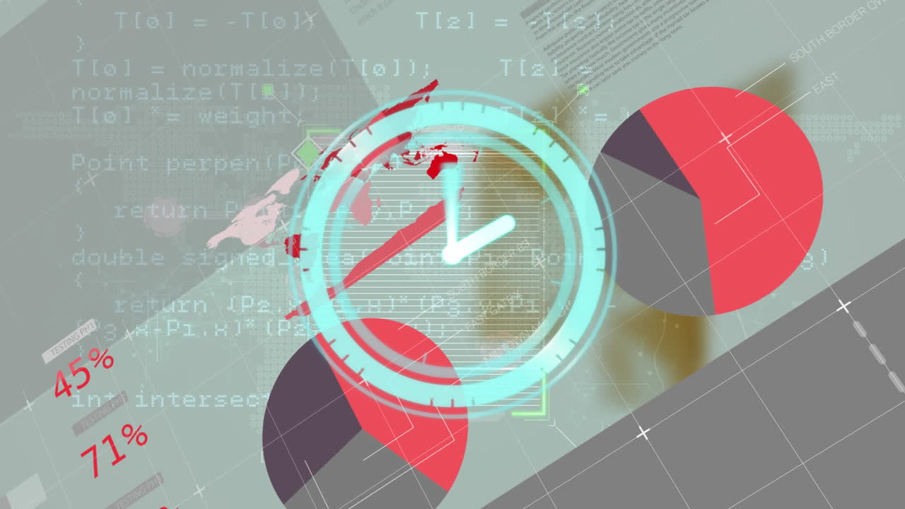 Animazione di orologio che ticchetta su elaborazione dati.