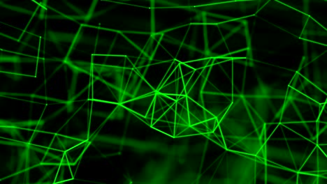 plexus abstracto hermoso fondo geométrico con líneas verdes en movimiento, puntos y triángulos.