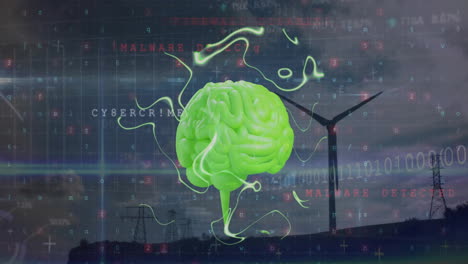 animación de la turbina eólica, el cerebro humano y el procesamiento de datos