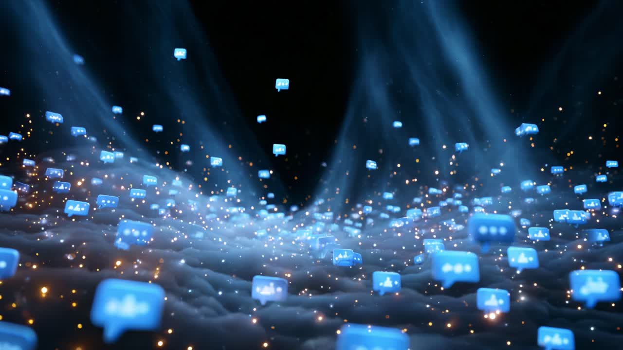 A Captivating Visual Representation of Digital Communication, Featuring Floating Speech Bubbles and Shimmering Lights Amidst a Cloudy Background, Symbolizing Modern Connectivity and Interaction