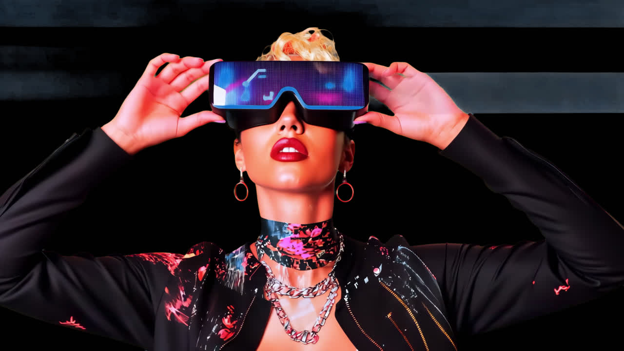 Overlay animato di moda futuristica per esperienza di realtà virtuale, video 4K trasparente, canale alfa