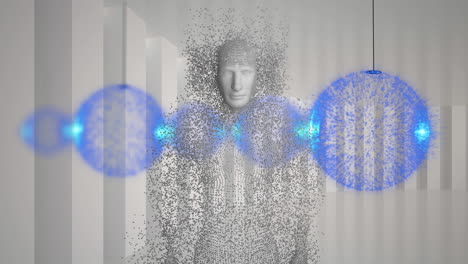 animación de burbujas y modelo humano en fondo beige