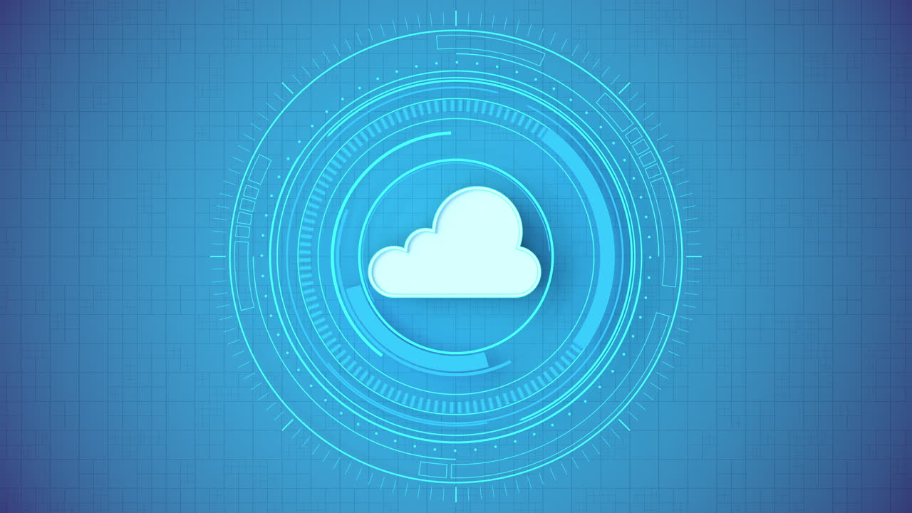 animación de bucle de computación en la nube con el elemento hud, renderización 3d.