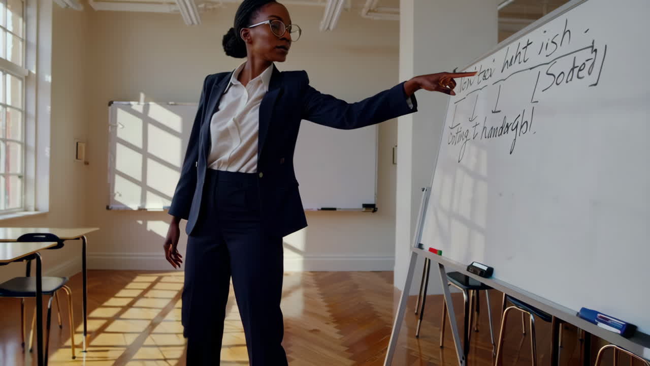 Teacher Presenting on Whiteboard in Classroom