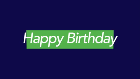 modern happy birthday card with green lettering on blue background