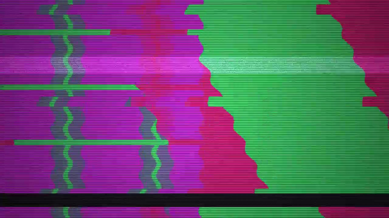 Abstract Glitch Background with Moving Horizontal Scanlines and Color Waves