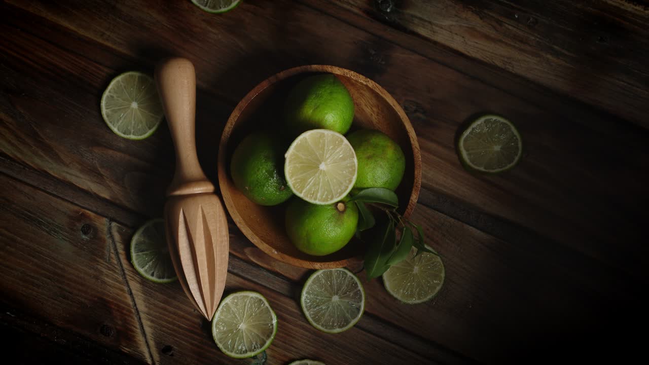 las rebanadas de cal aromática en el plato giran lentamente.