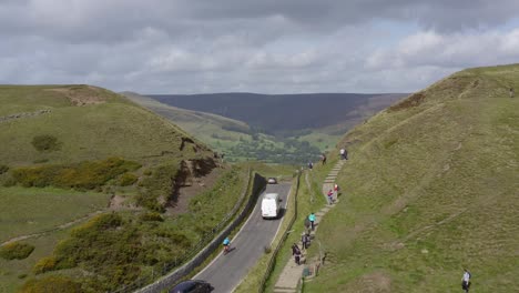 drone shot sweeping through mam tor 01