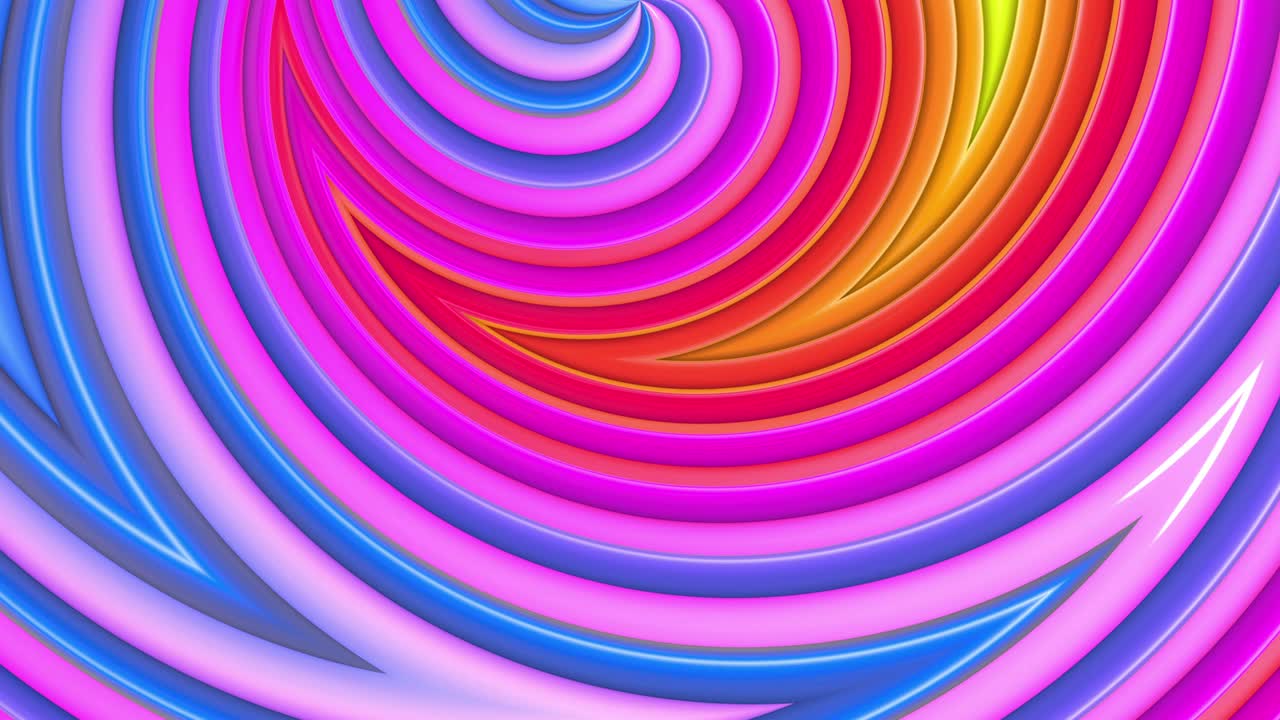 추상적인 3d 모양의 무지개 테이프와 함께 4k의 한 배경. 무지개 다채로운 줄무는 간단한 기하학 만화 창의적인 스타일로 순환적으로 움직입니다. 루프 매끄러운 애니메이션.