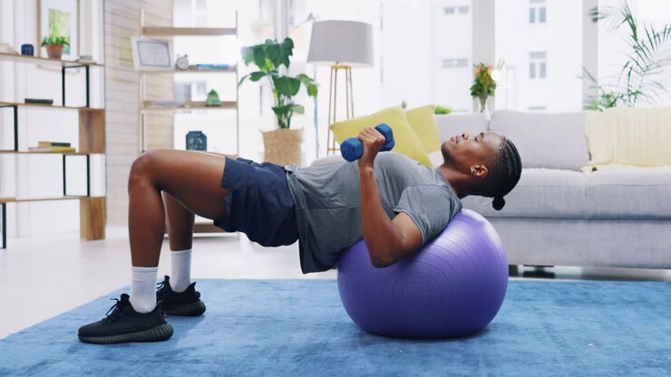 Fitness, home workout and a black man lifting