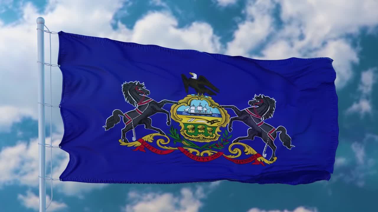 바람에 흔들리는 발 기둥 위의 펜실베이니아 발, 파란 하늘 배경