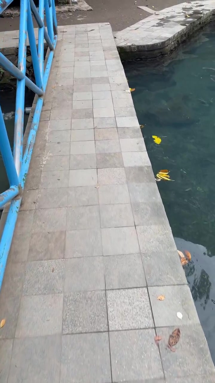Walking Across a Tiled Bridge Over a Calm River