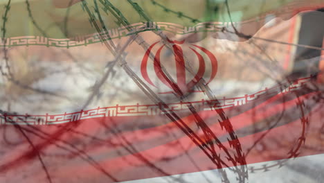 barbed wire against iran flag