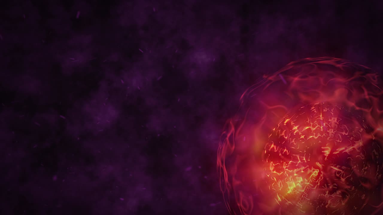 cg animación bucle movimiento de primer plano del planeta de fuego de plasma con humo, polvo y en fondo oscuro. 4k 3d bucle sin costuras arte fractal gráfico fondo de atmósfera cinematográfica dramática.